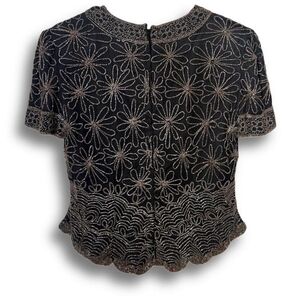 Adrianna Papell Black and Gold Floral Blouse